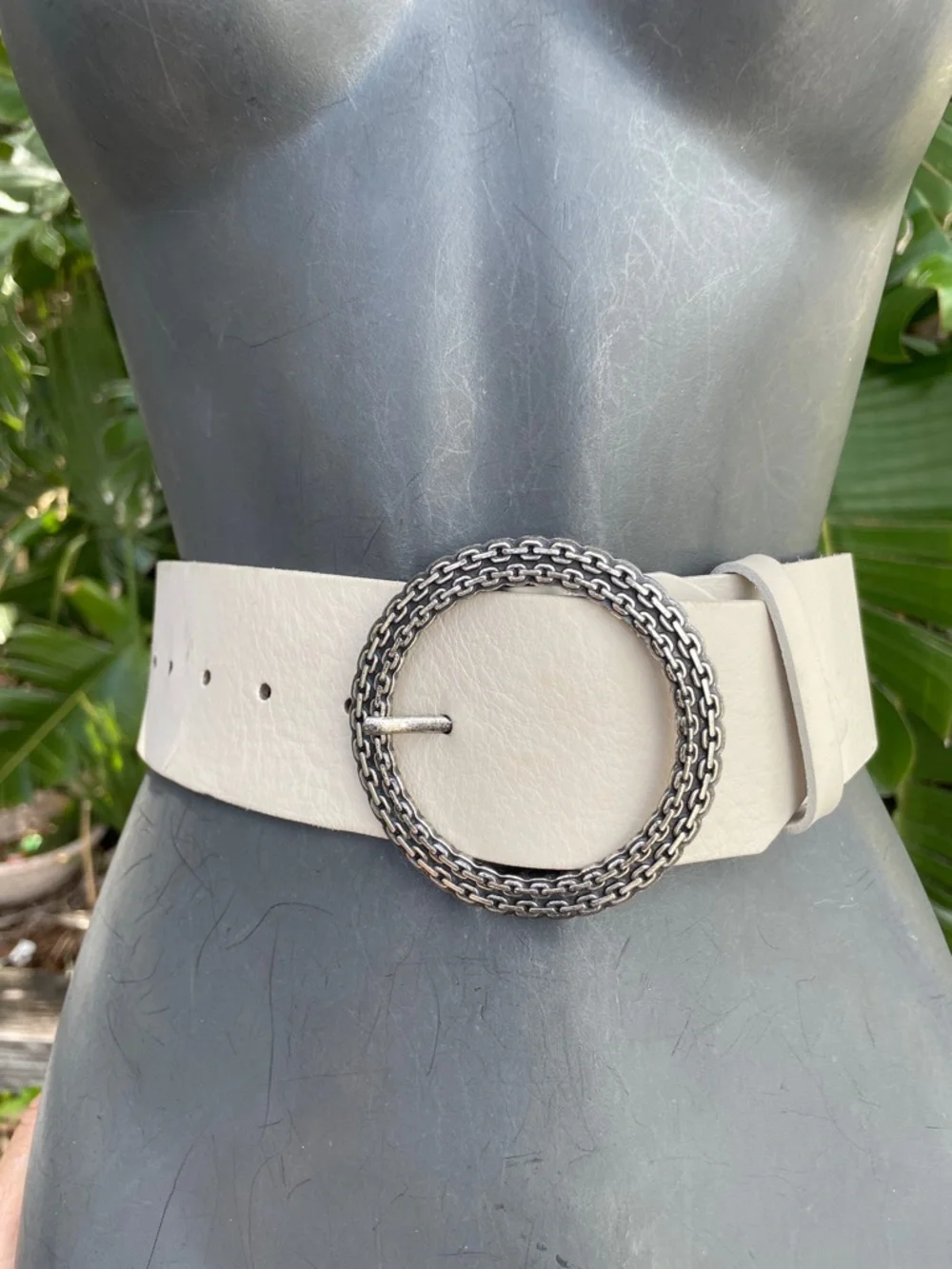 Valentina Italian made creamy tan wide statement belt